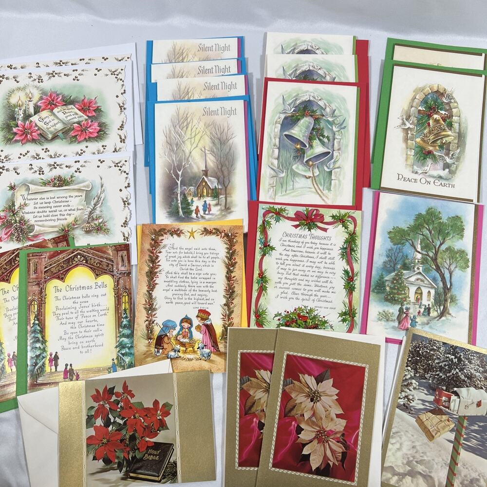Vintage Lot of 21 Parchment & Regular Religious Christmas Cards 50s to 80s?